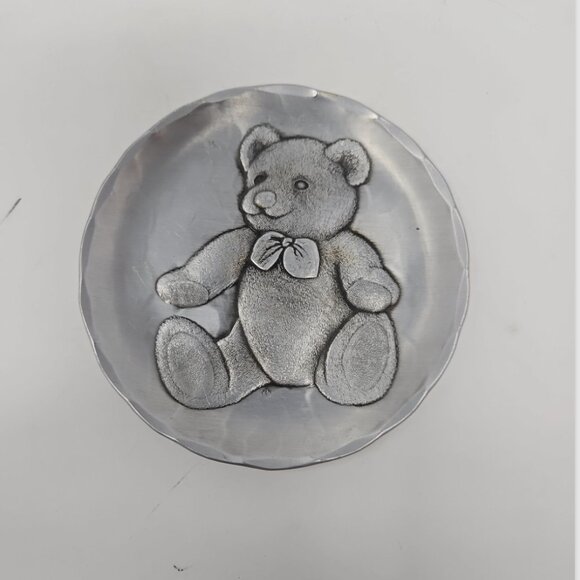 Vintage Wendell August Forge Teddy Bear Aluminum Trinket Dish Round Grove City P - Picture 1 of 5